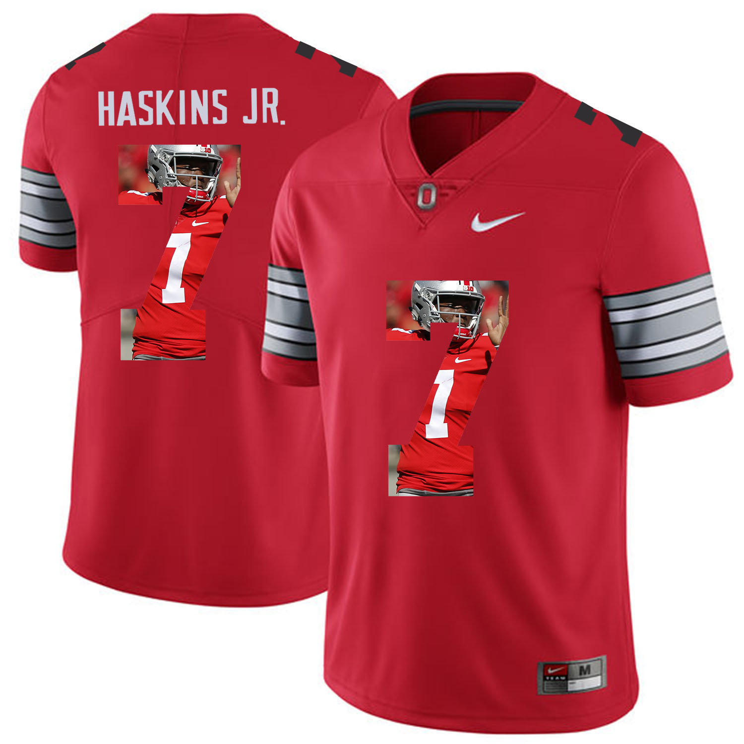 Men Ohio State #7 Haskins jr Red Fashion Edition Customized NCAA Jerseys->->Custom Jersey